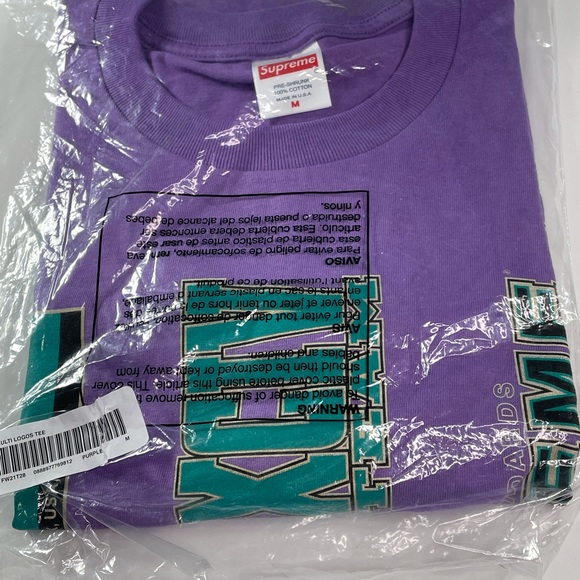 Supreme Multi Logo Mens Medium Size Purple 100% Cotton T-Shirt - Picture 6 of 7